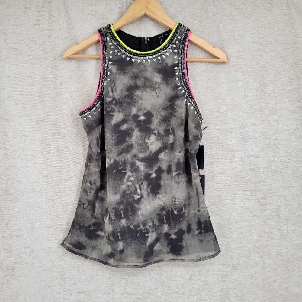 DEX Women's XS Gray Charcoal Tye Dye Neon, Beading, and Rhinestones Trim NWT